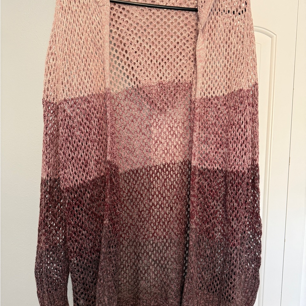 Elegant Pink and Brown Open-Front Cardigan